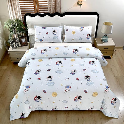 SDIII Astronaut Comforter Set Twin 3 Pieces, Silky Breathable Microfiber and Spandex, Outer Space Bedding Twin for Boys Girls Kids and Teens