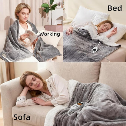 RAINOVA Heated Blanket Electric Throw, Electric Blanket-72''x84'', Soft Flannel Lamb Swool Heating Blanket, 10-Level Heating, 10-Hour Auto-Off, Gifts for Parents and Elders, Gray, ETL & FCC Certified