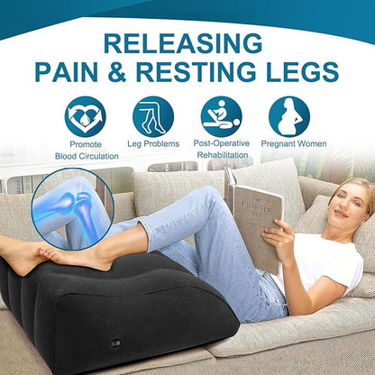 Inflatable Leg Elevation Pillow, Wedge Pillow for Sleeping, Portable Wedge Pillow, Improve Circulataion and Reduce Swelling, for Sleeping, Recovery, Pregnant (Black)
