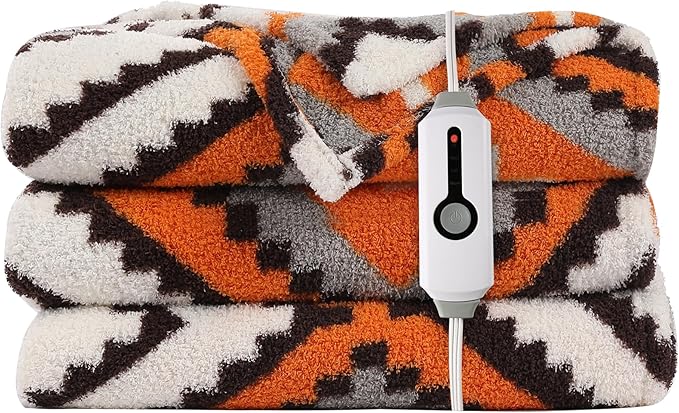 Electric Heated Throw Blanket 50"x60" - Bohemian Design with Plush Sherpa, 4 Heat Settings, 3-Hour Auto-Off, Machine Washable, for Couches and Beds, Diamond