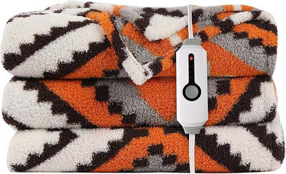 Electric Heated Throw Blanket 50"x60" - Bohemian Design with Plush Sherpa, 4 Heat Settings, 3-Hour Auto-Off, Machine Washable, for Couches and Beds, Diamond