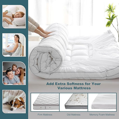 UNILIBRA King Size Mattress Pad Pillow Top Mattress Cover Padded with Down Alternative Filling Quilted Fitted Mattress Protector Streches up 8-22" Deep Pocket Cooling Mattress Topper