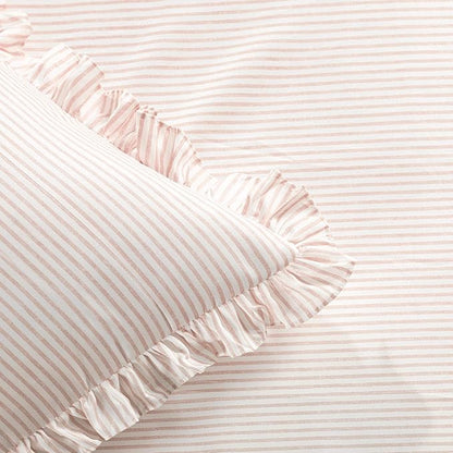 Lush Decor Ticking Stripe Bedspread Queen Size 3 Piece Set Blush - Ruffle Bedding Set Queen Bedspreads - Striped Bedding - Farmhouse & Coquette Decor