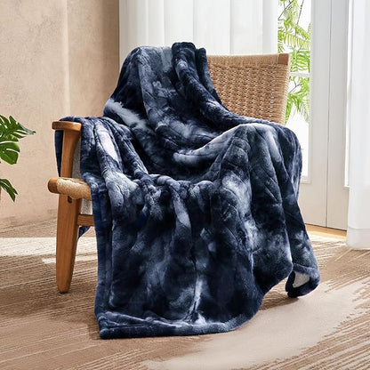 Electric Heated Throw Blanket 50"x60",Luxury Blue Faux Rabbit Fur Electric Blanket,Fast Heating Soft Fluffy Thick Electric Blanket with 6 Heating Levels & 12H Auto Off