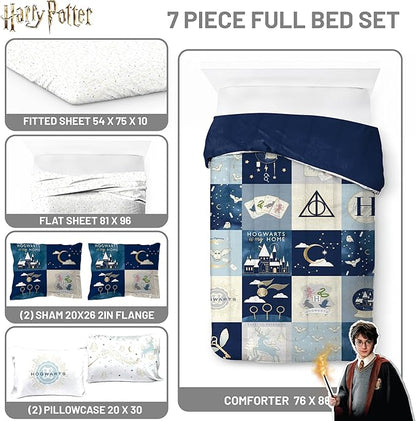 Jay Franco Kids Comforter Set Includes Sheets and Pillow Covers - Soft and Cozy Bed Set for Stylish Room Decor, Multi - Harry Potter, 7 Piece Full Size Bedding