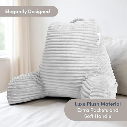 Nestl Reading Pillow with Shredded Memory Foam, Luxe Cut Plush Back Pillow for Sitting Up in Bed, Back and Arms Adjustable Support for Adult & Teens, Backrest Pillows with Washable Cover White