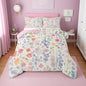 Erosebridal Colorful Floral Queen Comforter Set for Girls Boys Kids,Pink Purple Cute Flower Bedding Set Boho Bedroom Decor,Watercolor Wildflower Quilt Bed Set Rustic Flowers Bed Comforter Set 3Pcs