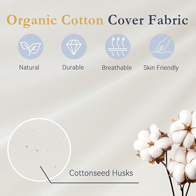 puredown® Goose Feather Down Pillows, 100% Organic Cotton Cover, Luxury Hotel Collection Bed Pillows for Sleeping Set of 2, Queen Size