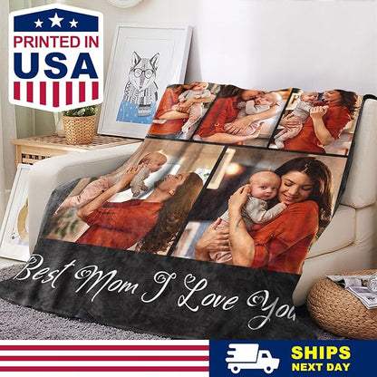 Yoke Style Ships Next Day, Mothers Day Blanket Gifts Custom Blanket with Photos Text, Picture Blankets Customized, Personalized Blankets and Throws Birthday Gifts for Mom Dad Girlfriend Women