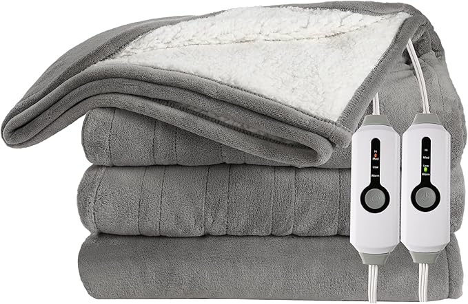 Electric Heated Blanket 90"x100" King Size Microplush Cover Blanket, 4 Heat Settings & 10 Hours Auto Off, Cozy & Warm for All Night, Machine Washable, Light Grey