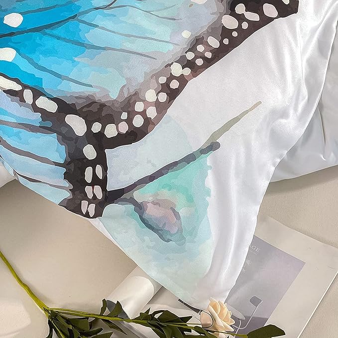 CVHOUSE Butterfly Duvet Cover King Size,Blue Watercolor Butterfly Bedding Set,Butterfly Comforter Cover for Girls Kids Teens,1 Duvet Cover 2 Pillowcases 3 Piece