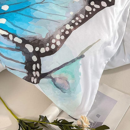 CVHOUSE Butterfly Duvet Cover Full Size,Blue Watercolor Bedding Set,Butterfly Comforter for Girls Kids Teens,1 2 Pillowcases 3 Piece Full 79'x89'