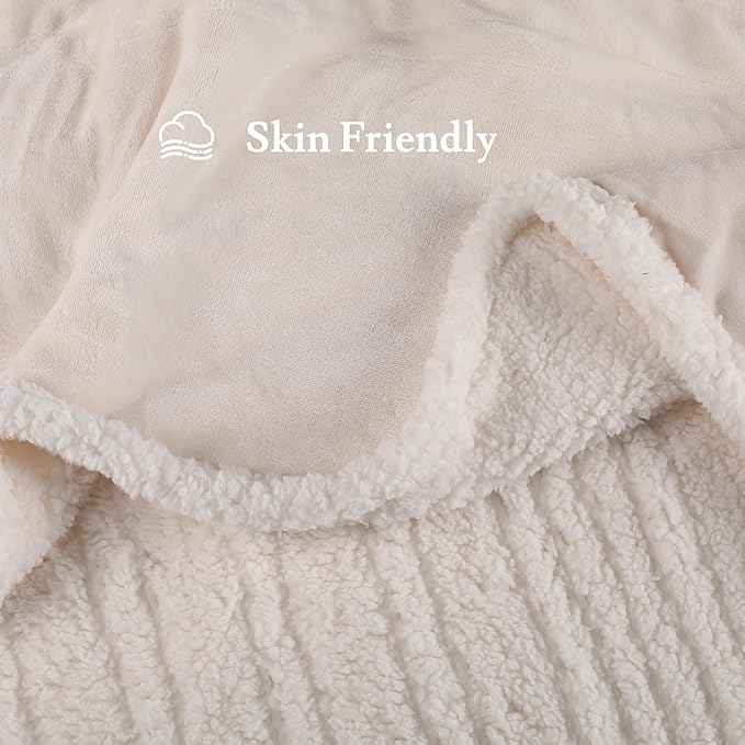 Electric Heated Blanket Flannel & Sherpa 62"x84" Twin Size - 4 Heat Levels, 10H Auto Shut Off, Fast Heating, Cozy and Comfortable, Warm Gifts, Machine Washable - White
