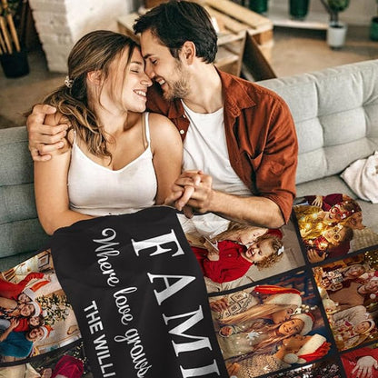 Yoke Style Ships Next Day, Custom Photo Blanket on Christmas for Family, Printed in USA - Customizable Picture Blanket Personalized New Year Gifts for Women Men Couples Mom Dad Wife Friends
