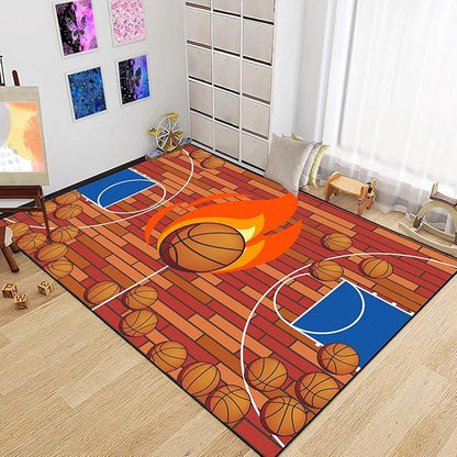 Basketball Court Rug - Basketball Rug for Boys Bedroom, Sports Decor for Boys Bedroom Kids Carpet, Sports Themed Carpets for Playroom Living Room Floor Mat or Door mat, 5x7 Feet