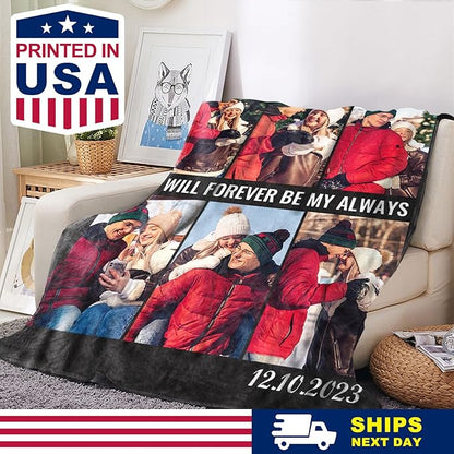 Yoke Style Ships Next Day, Custom Blanket with Photos Text, Picture Blankets Customized for Couple Gifts, Personalized Blankets and Throws Birthday Gift for Mom Dad Girlfriend Boyfriend Women Men