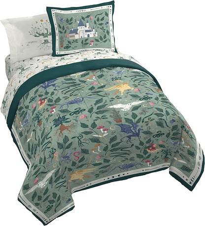 Jay Franco Kids Comforter Set Includes Sheets and Pillow Covers - Soft and Cozy Bed Set for Stylish Room Decor, Official Licensed Product, Green - Harry Potter, 7 Piece King