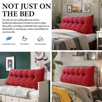 Daneey Headboard Pillow King, Triangular Wedge Headboard Pillow with Soft Corduroy Fabric, Wedge Bed Backrest Pillow for Sitting Up, Reading or Working, Long Bolster Pillow with Removable Cover, Red