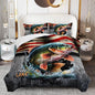 Big Pike Fishing Comforter Set for Kids Men Women, 3 Piece Striped Bass Big Fish American Flag Bedding Set Queen Size, Theme Quilt Decorative Soft Bedding Set with 2 Pillowcases