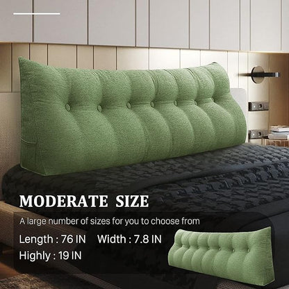Wedge Headboard Pillow Dorm Room Reading Pillow Back Support for Sitting Up in Bed Bolster Lumbar Cushion Body Positioning Bedrest Cotton Linen 76in Grass Green King