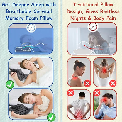 Ultra Pain Relief Cervical Neck Pillow for Side Sleepers, Ergonomic Cooling Memory Foam Pillows for Neck Pain Relief, Butterfly Pillow for Shoulder & Back, Removable & Washable Cover, Standard Size