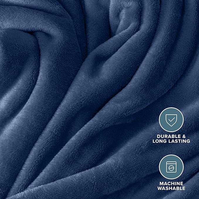 Bare Home Fleece Blanket - Kid Size - Ultra-Soft Lightweight for Bed, Sofa, and Couch - Luxury Microplush - Cozy Warm Blanket (Kid, Dark Blue)