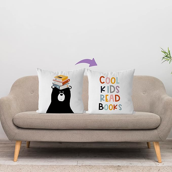 IWXYI Classroom Pillows - Playroom Throw Pillows,Classroom Read Book Reading Pillow Covers 18x18,Book,Pillows for Classroom