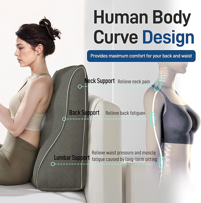 Daneey Reading Pillows for Sitting in Bed Adult Back Pillow for Bed Sitting Up, Back Support Pillow for Bed, Foam Wedge Pillow for Neck, Lumbar, Back, Beige, 20 * 9 * 22IN