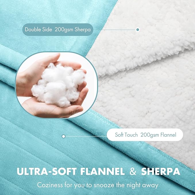 Electric Blanket Heated Throw 50" x 60" - Soft Flannel Sherpa Heating Blanket with 5 Heating Levels & 4 Hours Auto Off, Heated Lap Blanket as a Gift for Grandma, Machine Washable (Blue)