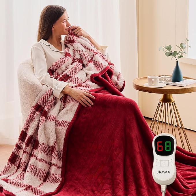 Heated Electric Blanket Full Size - 72"x84" Flannel Heating Blanket with 10 Heating Levels & 5 Time Settings Over-Heat Protection, Winter Warmer for Adults with ETL Certification（Red）