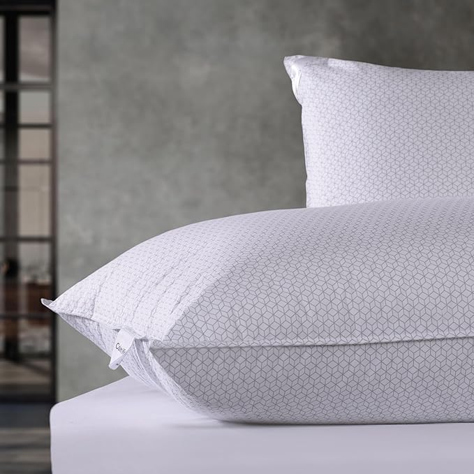 Calvin Klein Geometric Print 20" x 28" Standard/Queen Size Set of 2 Bed Pillows for Sleeping, White