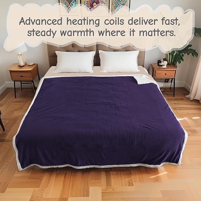 Electric Heated Blanket Full Size 72"x84", Soft Flannel with Overheat Protection, 6 Adjustable Heat Settings & 10-Hour Auto-Off Timer, Fast Heating for Winter Comfort, Dark Purple