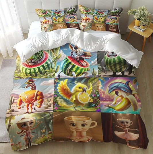 Funny Fusion Animals Bedding Set,Fusion Animals Duvet Cover Twin Full Queen King Set for Kids Boys Bed Decor Gifts (Color 9,King (104" x 90"))