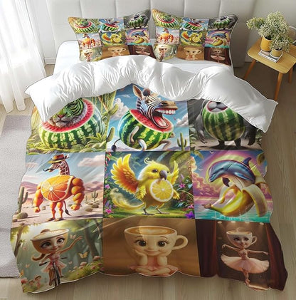 Funny Fusion Animals Bedding Set,Fusion Animals Duvet Cover Twin Full Queen King Set for Kids Boys Bed Decor Gifts (Color 9,Queen (90" x 90"))