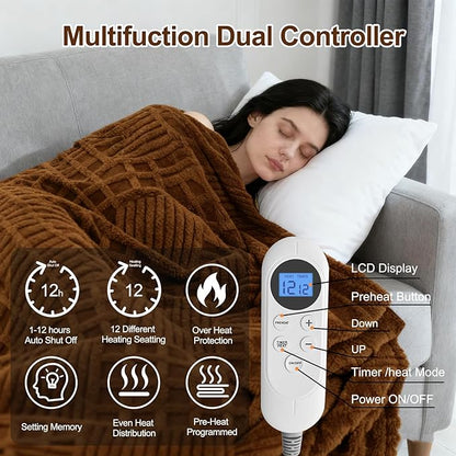 Heated Blanket Electric King,Waffle Heating Blanket with 12 Heat Levels, Fast Heating Blanket with 1-12H Timer Settings, Overheat Protection with ETL & FCC for Home Office Sofa-90"x100"