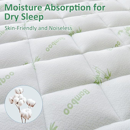 oaskys Mattress Topper Twin Size - Cooling Extra Thick Breathable Viscose Made from Bamboo Mattress pad - Soft Quilted Fitted Mattress Cover with Down Alternative Fill (8-21”Deep Pocket)