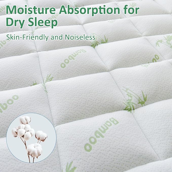 oaskys Mattress Topper Full Size - Cooling Extra Thick Breathable Viscose Made from Bamboo Mattress pad - Soft Quilted Fitted Mattress Cover with Down Alternative Fill (8-21”Deep Pocket)