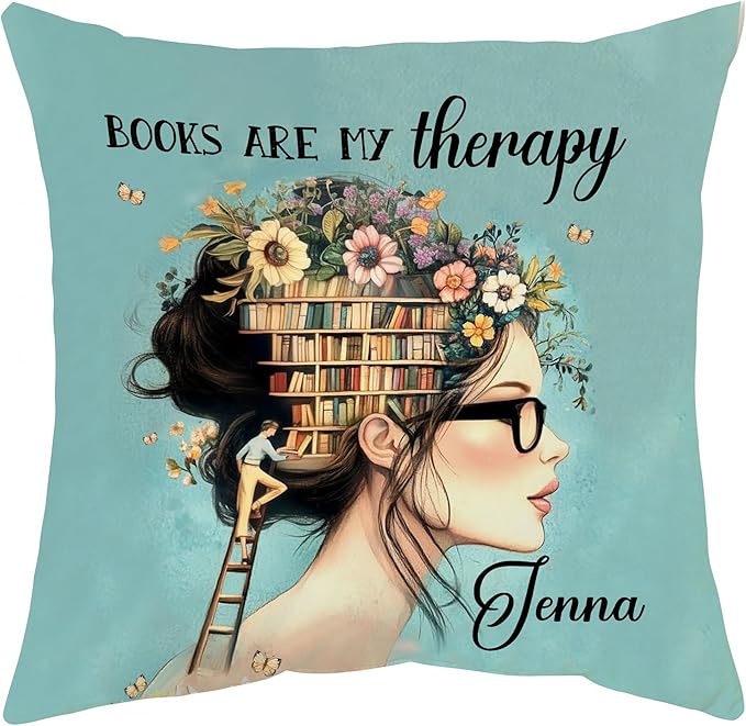 Hyturtle Personalized Book Pillow (Insert Included) Gifts for Book Lovers, Reading Club Librarian Gifts for Girls Women on Birthday Christmas, Custom Name Couch Cushion Decor Throw Pillow Keepsake