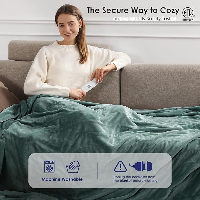 Heated Blankets King Electric Blanket 100''X90'', Ultra Soft Silky Flannel and Fluffy Sherpa Heating Blanket with 5 Heat Levels & 10 Hrs Timer, ETL Certified & Overheat Protection, Gifts for Grandma