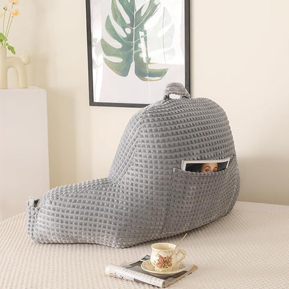 Reading Pillow for Sitting in Bed, Large Backrest Reading Pillow with Arm Rest,Back-Rest Support Cushion for Sit Up on Couch, Sofa, and Floor, Dorm Essentials (Grey Flannel, Large(19"))