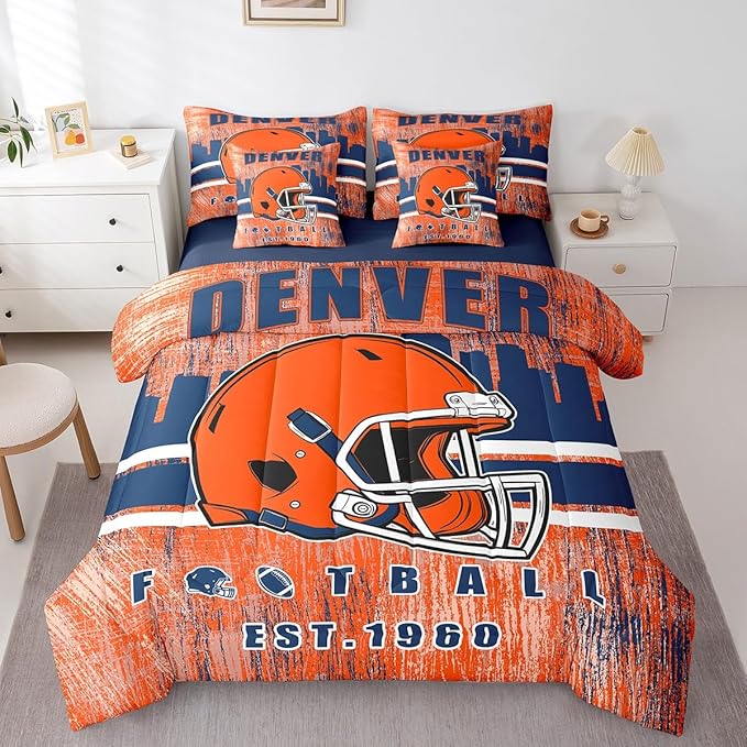 Erosebridal Football Bedding Set Full Size Boys Girls Bed in A Bag,Gridiron Gifts for Sports Fans Women Men Seasonal Color City Comforter Sets with Sheets Rugby Sports Bed Set