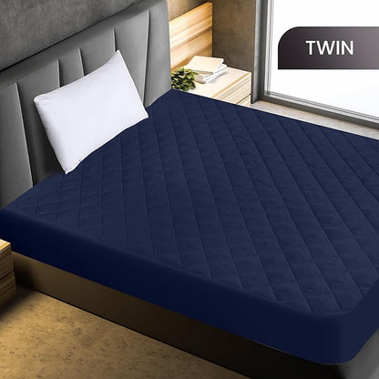 Utopia Bedding Quilted Fitted Mattress Pad, Twin Size, Elastic Fitted Mattress Topper Protector and Cover with Deep Pocket Stretches up to 16 Inches, Machine Washable (Navy)