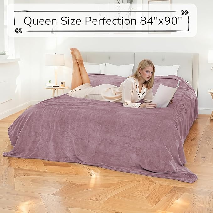 Electric Heated Blanket Queen Size 84"x90" - Dual-Sided with Microplush & Sherpa Fabric, 4 Heat Settings & 10 Hours Auto Off, Dual Controller, Machine Washable - Berry