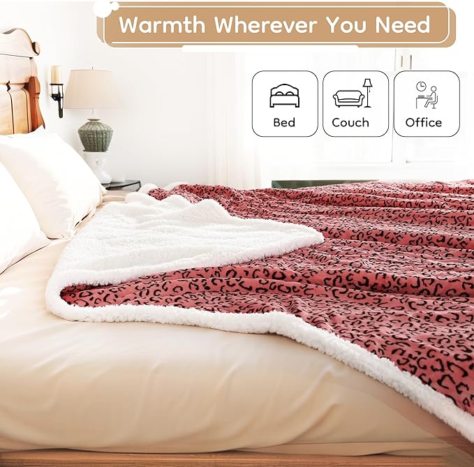 Electric Heated Blanket Full Size 72x84 - Leopard Print Flannel Soft Heating Blanket with 10 Heat Levels & Auto Shut Off, Machine Washable Warm Throw for Bed Couch, Black Red