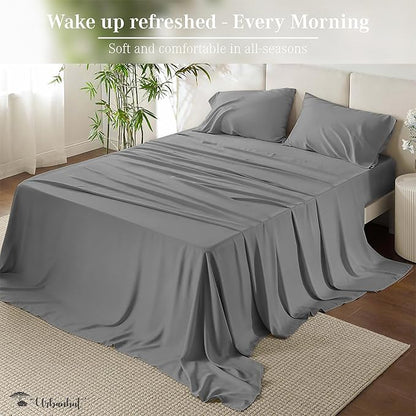 URBANHUT 100% Egyptian Cotton Sheets - 1000 Thread Count Full Size Sheet Set (4Pc), Long Staple Cotton Bedding Sheets, All Season Sateen Weave, Luxury Hotel Bedsheets,16" Deep Pocket - Dark Grey