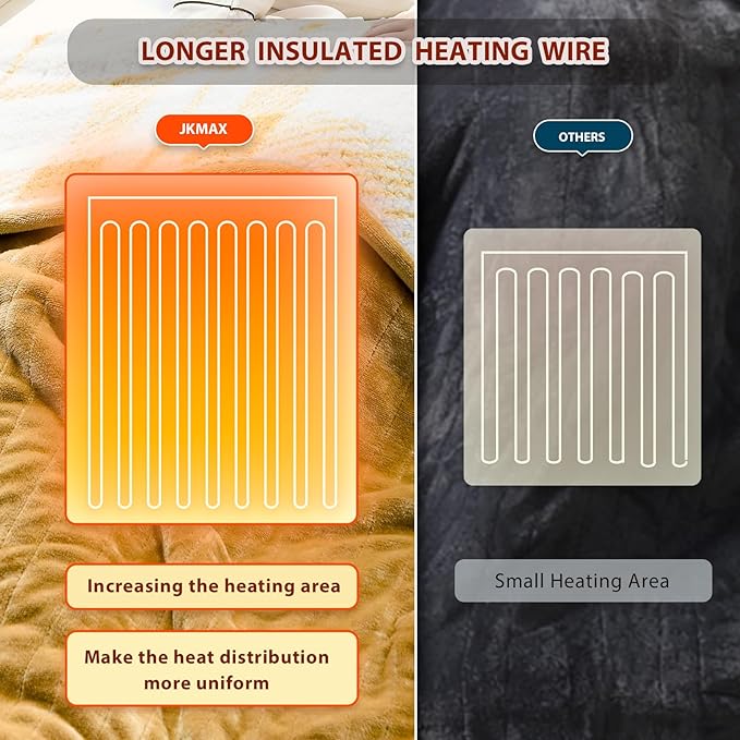 Heated Electric Blanket Twin Size - 62"x84" Flannel Heating Blanket with 10 Heating Levels & 5 Time Settings Over-Heat Protection, Winter Warmer for Adults with ETL Certification（Ivory）