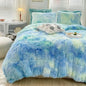 Wajade Faux Fur Plush Tie Dye Blue Green Comforter Set Fluffy Fuzzy Shaggy Bedding Set - 3PC Full/Queen Microfiber Soft Warm Quilt Set