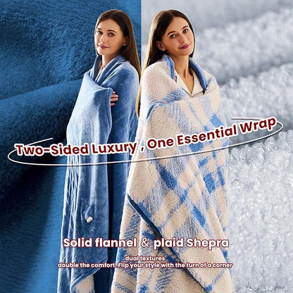 Heated Electric Blanket Queen Size - 84"x90" Flannel Heating Blanket with 10 Heating Levels & 5 Time Settings Over-Heat Protection, Winter Warmer for Adults with ETL Certification（Light Blue）
