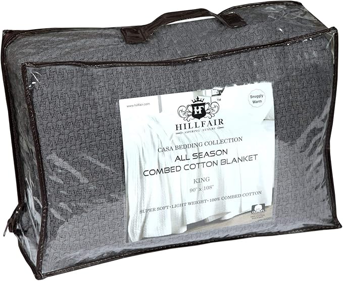 HILLFAIR 100% Combed Cotton Blanket– California King Size Bed Blanket – Warm Soft All Season Breathable Blankets – 102 x 108 inch Extra Large Oversized California King Cotton Blankets for Bed- Grey