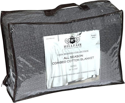 HILLFAIR 100% Soft Premium Combed Cotton Thermal Blanket– King Blankets – Soft Cozy Warm Cotton Blanket– Bed Throw Blanket– King Bed Blankets– All Season Cotton Blankets– Grey King Cotton Blankets